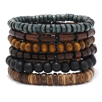 Beaded Strings Men's Multi-Layer Elastic Cord Wood Beads Coconut Shell Jewelry • $9.95