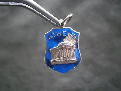 Athens Greece Vintage Silver & Enamel Travel Shield Crest Bracelet Charm • $4.50