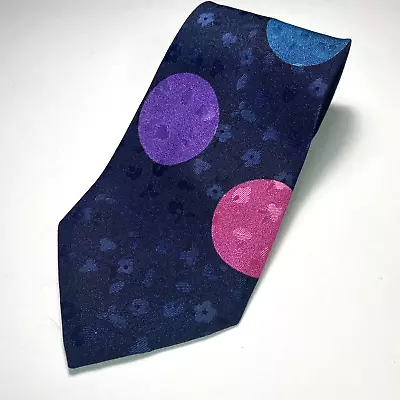 Mercedes Handmade High Fashion Necktie Multicolor Polka Dot Circles On Black Tie • $9.95