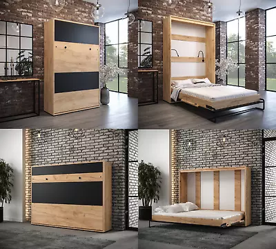 Wall Hidden Murphy Double Bed LOFT BLACK 140 X 200 Cm Oak Vertical Horizontal • £999