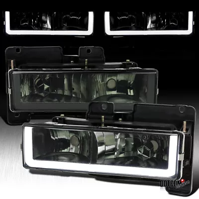 Fit 88-98 Sierra C/K Silverado 95-99 Tahoe Yukon Smoke LED Tube Headlights Lamps • $77.39