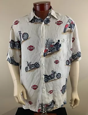 HARLEY-DAVIDSON Men's Motorcycle HD Logo Print Silk Hawaiian Shirt Size XL • $18.99