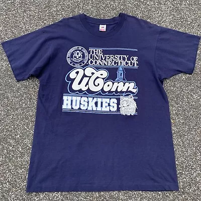 Vintage 90s UCONN Connecticut Huskies Crest Logo Basketball T-Shirt Men's Sz XL • $27.99