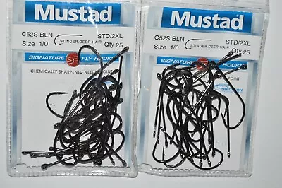 2 Value Packs Mustad Signature Fly Hooks C52S BLN 1/0 Stinger Deer Hair Std/2xl • $14.95