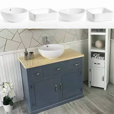 Grey Bathroom Vanity | Wash Stand Cream Marble Top & Ceramic Basin • £664