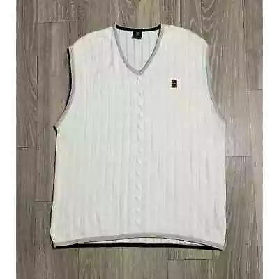 Vtg 90s Nike Cable Knit Sweater Vest Court Tennis Mens White Sleeveless V Sz 2XL • $34.99