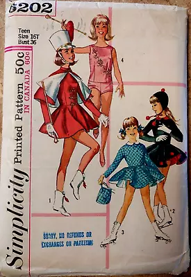 NEW 1965 SIMPLICITY 6202 Girls Twirler Majorette Skating Costumes Sz 16T Bust 36 • $6.95