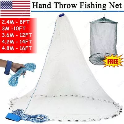 8/10/12/14/16FT Fishing Cast Net Bait Easy Throw Hand Cast Strong Nylon Mesh USA • $17.99