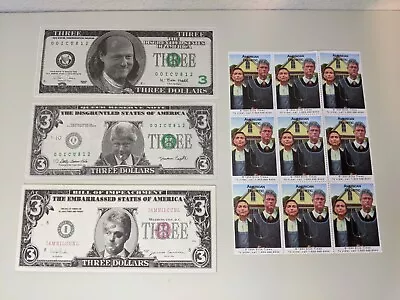 Bill Clinton Three Dollar Bill 3-Types Set Of 20 Plus 9 American Pathetic Stamps • $99.99