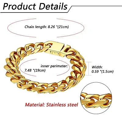 Men's Stainless Steel Cuban Link Chain Bracelets Durable Hip Hop Miami Bracelet • $14.99