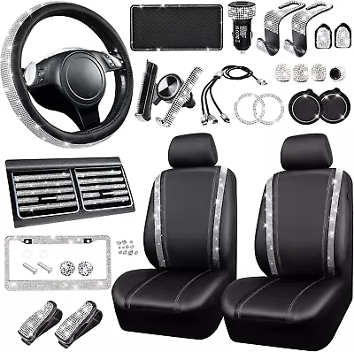 34 PCS Bling Car Accessories Set For Women Leather Car Seat Covers Steering Whe • $94.03