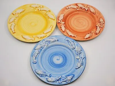 Faria & Bento Fish Portugal Round Appetizer Plates Embossed Fish Set Of 3  • $42.50