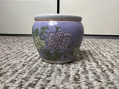 Vintage Miniature Botanical Flower Pot Asian Floral Round Succulents Planter • $14.95