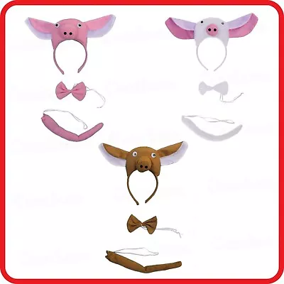 Pig Piglet Animal Headband Hairband+ears+bow Tie+tail-3pc Dress Up Set-costume 2 • $19.99