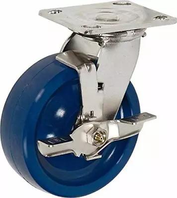 CasterHQ- Medium Duty 6 X 2  Blue Solid Polyurethane Swivel Caster With Brake | • $74.99