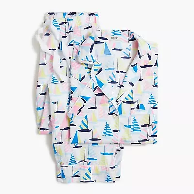 New J. CREW Factory Sailboat Print Pajama Set MEDIUM Cropped Pant Short Sleeve • $54.99