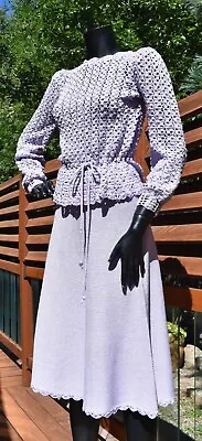 Vtg 70's Oscar De La Renta Lavender Knit Skirt Sweater Top Dress Set Sz 4 S • $99.99