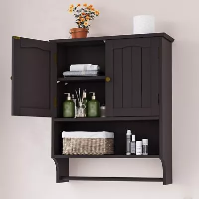 Bathroom Wall Cabinet With Adjustable Shelf And Towel Rack Wooden Bathroom S... • $117.39