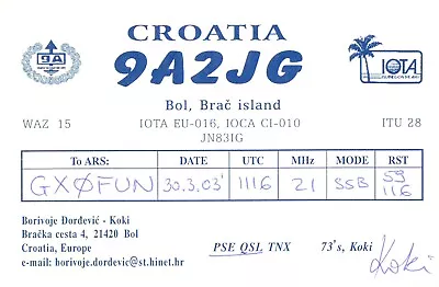 £2.89 • Buy 1 X QSL Card Radio Croatia 9A2JG Bol Brac Island 2003 ≠ T045