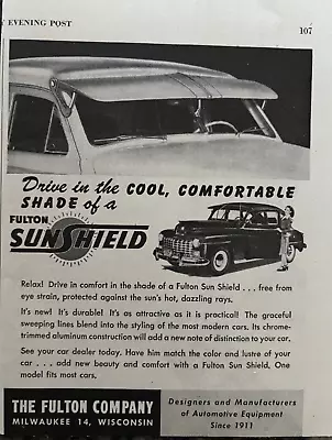 Fulton Sunshield Auto Equipment Since 1911 Milwaukee Wisc. VTG Print Ad 1947 • $9.99