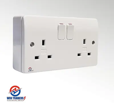 MK Electric K2747RPWHI 13AMP 2 Gang Double Pole Switch Socket With Surface Box • £12.75