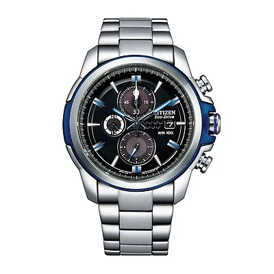 Citizen Eco-Drive Weekender Men's Silver Chronograph Blue Watch 45MM CA0426-51E • $136.99