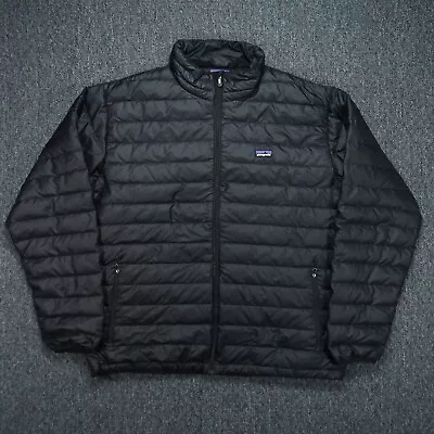 Patagonia Jacket Mens Extra Large Black Down Sweater Full Zip Pockets Puffer XL • $159.80