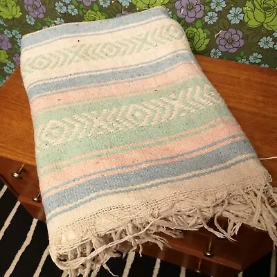 £19.99 • Buy Mexican Woven Pink Blue Green Aztec Stripy Falsa Yoga Blanket / Throw 74 X52 