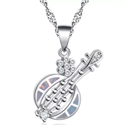 Fashion Simulated Opal Silver White Guitar Pendant Necklace Wedding Jewelry Gift • $0.21