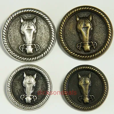 5 Horses Head Equestrian Buttons Metal 18mm 23mm 28mm Bronze Or Antique Silver • £5.79