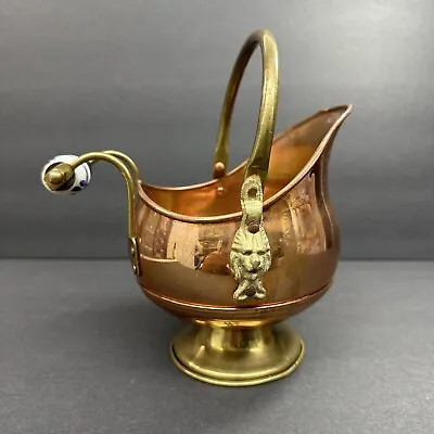 Copper Brass Ash Coal Scuttle Bucket Lions Head Delta Decor Vtg 7.75” • $32.75