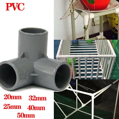 £1.67 • Buy 3-Way Elbow PVC Plumbing Fitting Pipe 20mm-50mm Socket Tee Corner Fittings Gray
