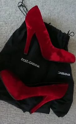 £85 • Buy Dolce & Gabbana Red Velvet High Heeled Shoes Size 36 (UK3) + 2 Dust Bags