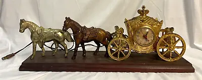 Working United Clock Two Horse And Cinderella Carriage 1940's Gold Cherubs • $40