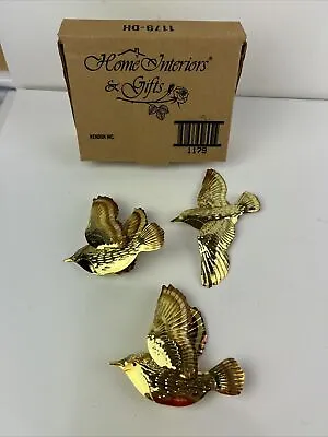 Vintage New Home Interiors Flying Shiny Brass Birds Set Of 3 Wall Decor 1179 Box • $19.99