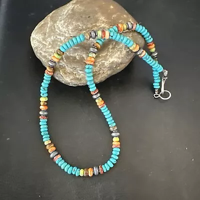 Navajo Sterling Silver Blue Turquoise Spiny Oyster Necklace 19  10142 • $299.99