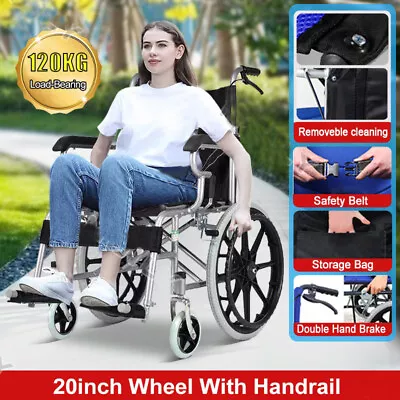 20  Black Foldable Wheelchair Brakes Lightweight Soft Mobility Aid Fold Disabled • $155.99