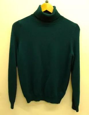 M&s Teal 100% Cashmere Ladies Long Sleeve High Neck Jumper Size Uk 10 Cg C45 • £17