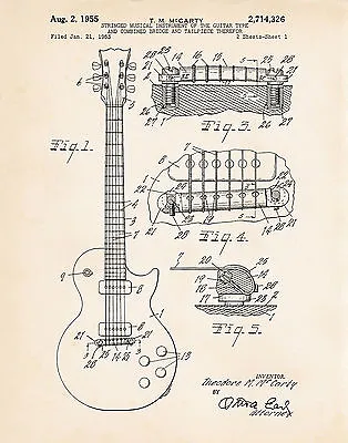 1955 Gibson Les Paul Guitar Gift Vintage Art Patent Print Poster Artwork McCarty • $23.84