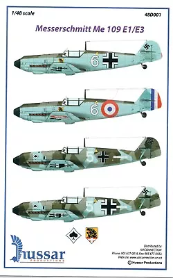 1/48 Hussar (48D001) Messerschmitt Me 109 E1/E3 • $9.99