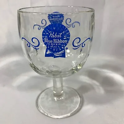 Vintage Pabst Blue Ribbon Beer Logo Thumbprint Goblet Clear Glass Chalice Cup • $10.99