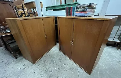 2 Mid Century Scandinavian Teak Filing Cabinets / Cupboards With Tambour Doors • £350