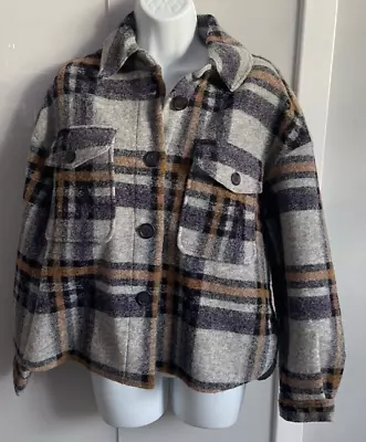 Ladies Vero Moda XS Grey Multicoloured Check Tartan Shirt Jacket Coat Short Wool • $10.65