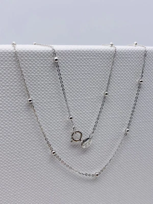 £59 • Buy Ladıes Solid Genuine 9ct White Gold Woman 1mm Trace Bead Chain Necklace All Size