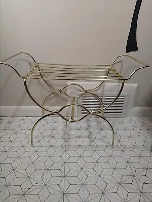 MCM Hollywood Regency Art Deco Metal Vanity Bench Chair Stool 1960s Vintage  • $89.99