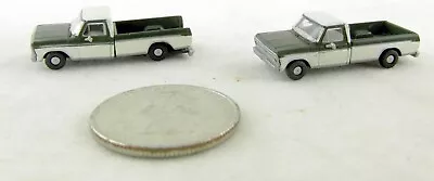 N Scale 1973 Ford F-100 Pickup Trucks (2) - Green & White - Atlas #60000094 • $10