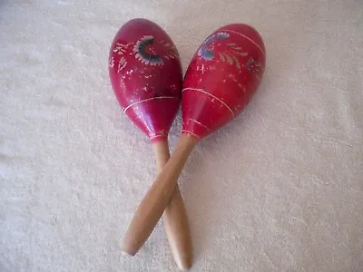 Vintage Wooden Maracas Shakers Hand Painted Made In Mexico • $15