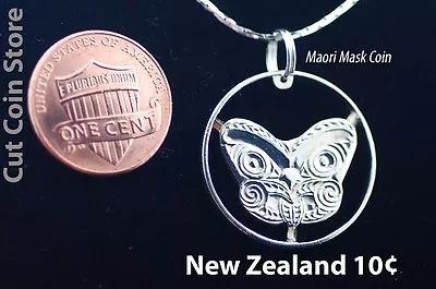 Necklace New Zealand Maori Koruru Mask Cut Coin Shilling Jewelry Pendant  • $24.50