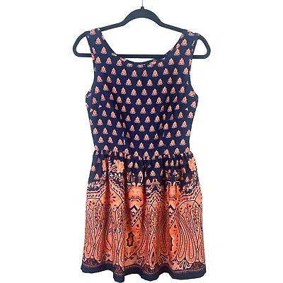 Up By Ultra Pink Dark Navy & Orange Paisley Western Country Dress Size Small • £9.50