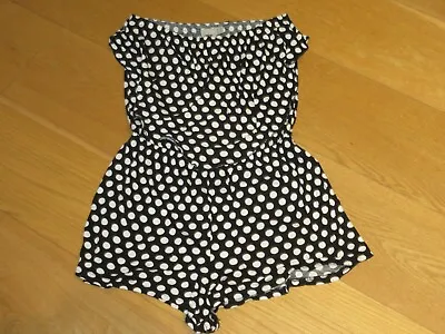 £2.99 • Buy Ladies Asos Black White Spot Sleeveless Bandeau Playsuit, Size 8